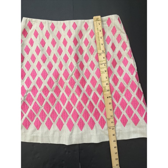 Boden Pencil Skirt With Diamond Shape Design Size‎ 6 Pink Tan Cotton Casual - Picture 7 of 10